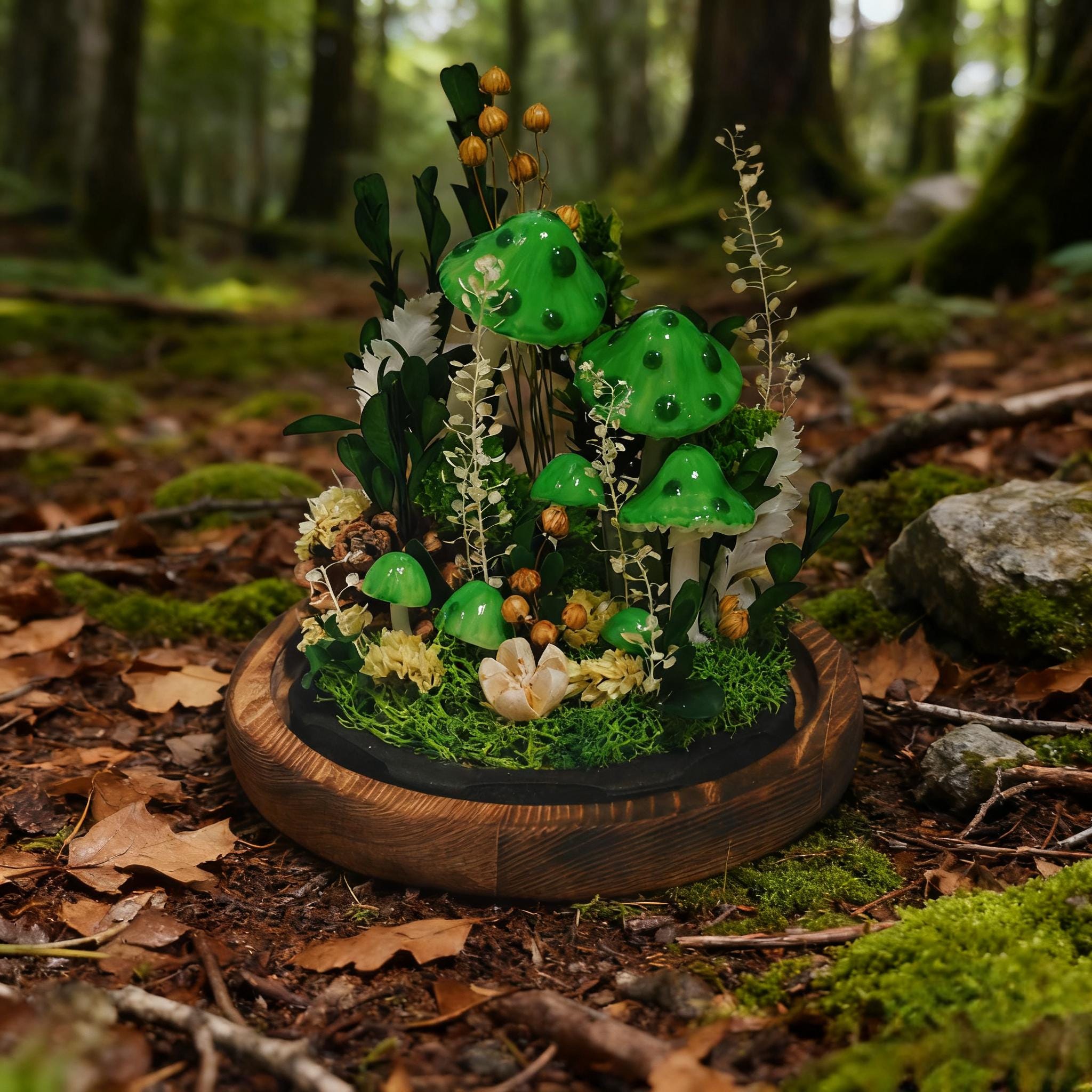 StarlitCarat Handmade Green Mushroom Lamp With Shell