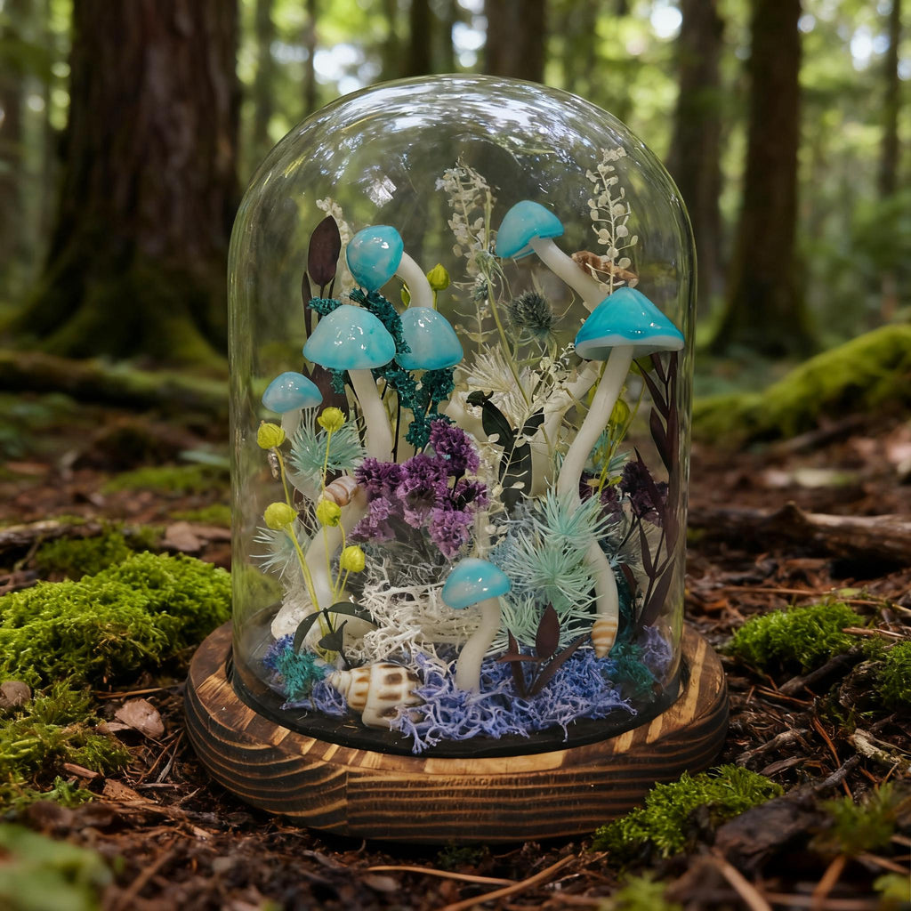 StarlitCarat Handmade Blue Mushroom Lamp With Shell Night Light