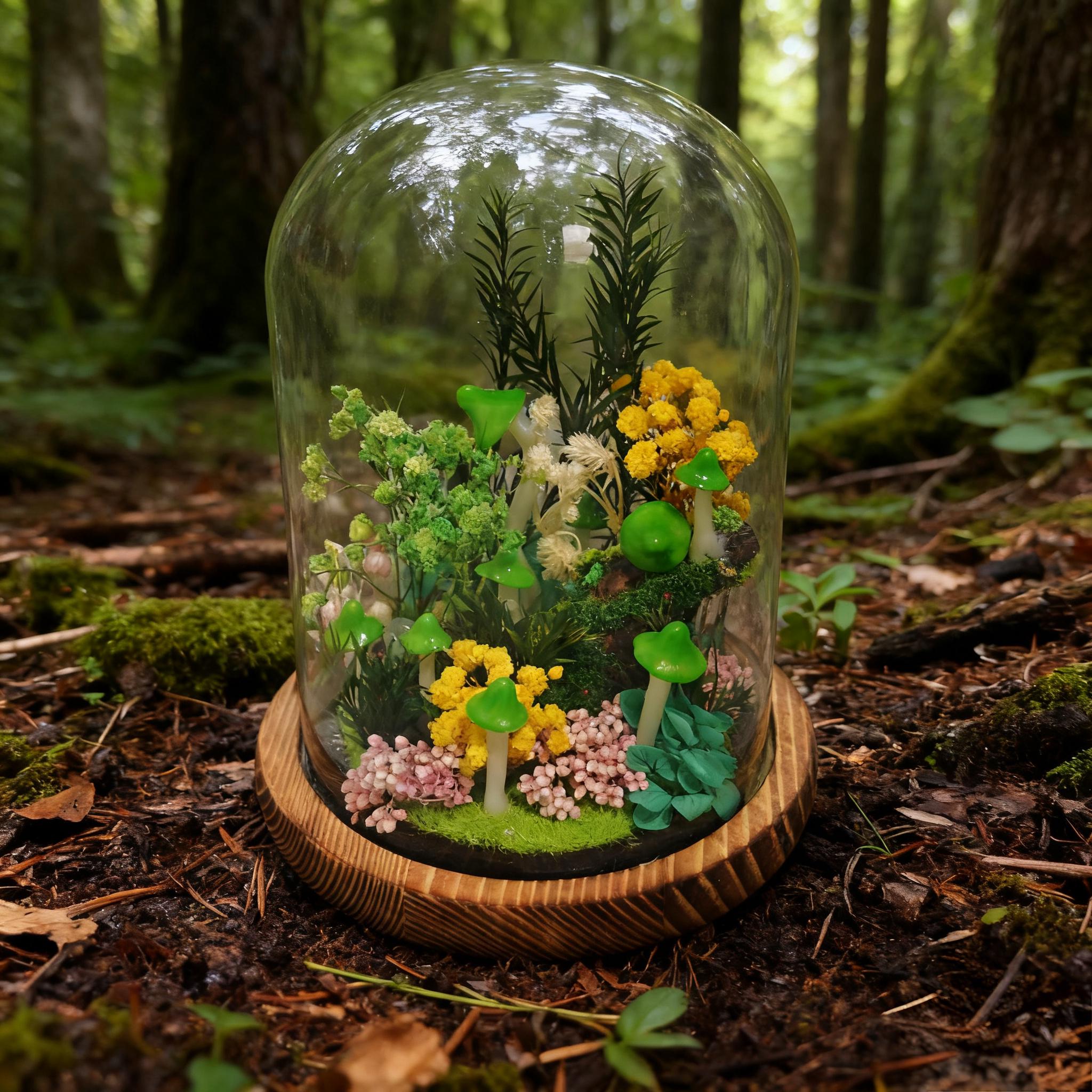 StarlitCarat Handmade Green Mushroom Night Light, Warm 2200K LED Lamp 6.3in