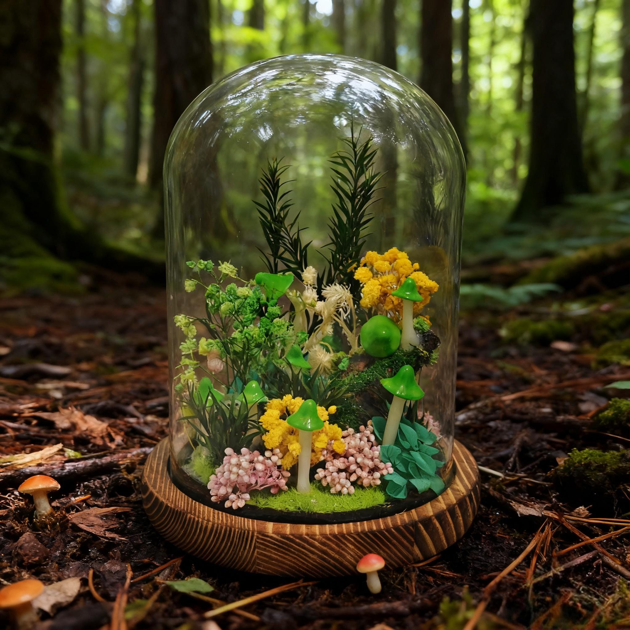 StarlitCarat Handmade Green Mushroom Night Light, Warm 2200K LED Lamp 6.3in