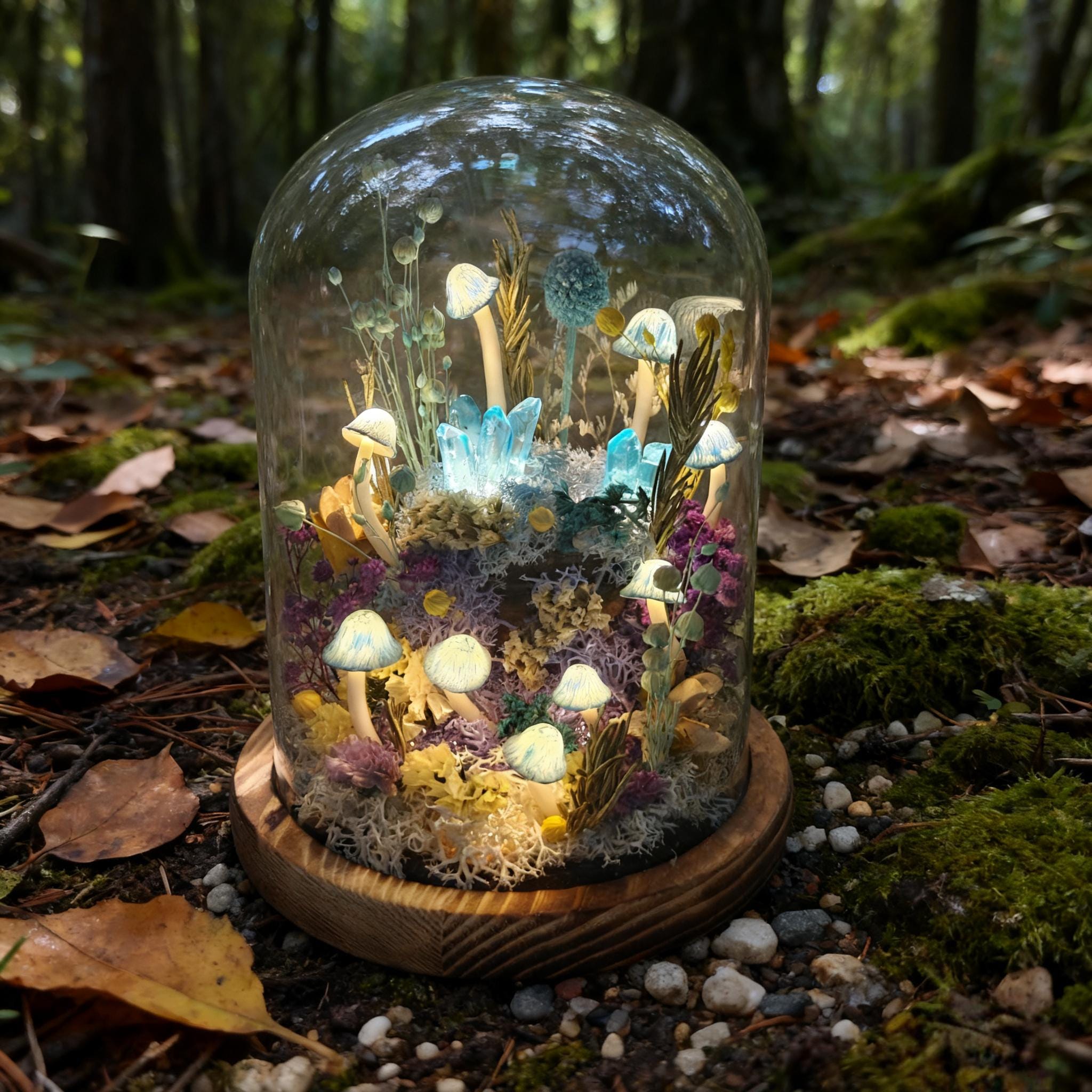 StarlitCarat Blue Mushroom Lamp Night Light Crystal Decor