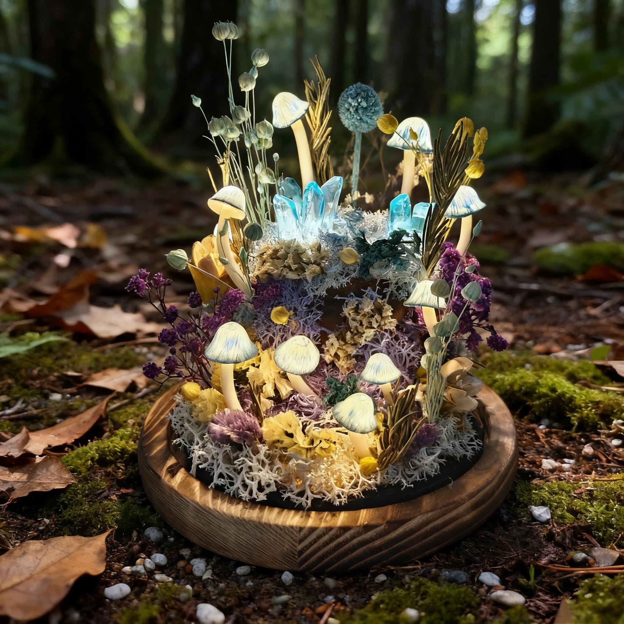 StarlitCarat Blue Mushroom Lamp Night Light Crystal Decor