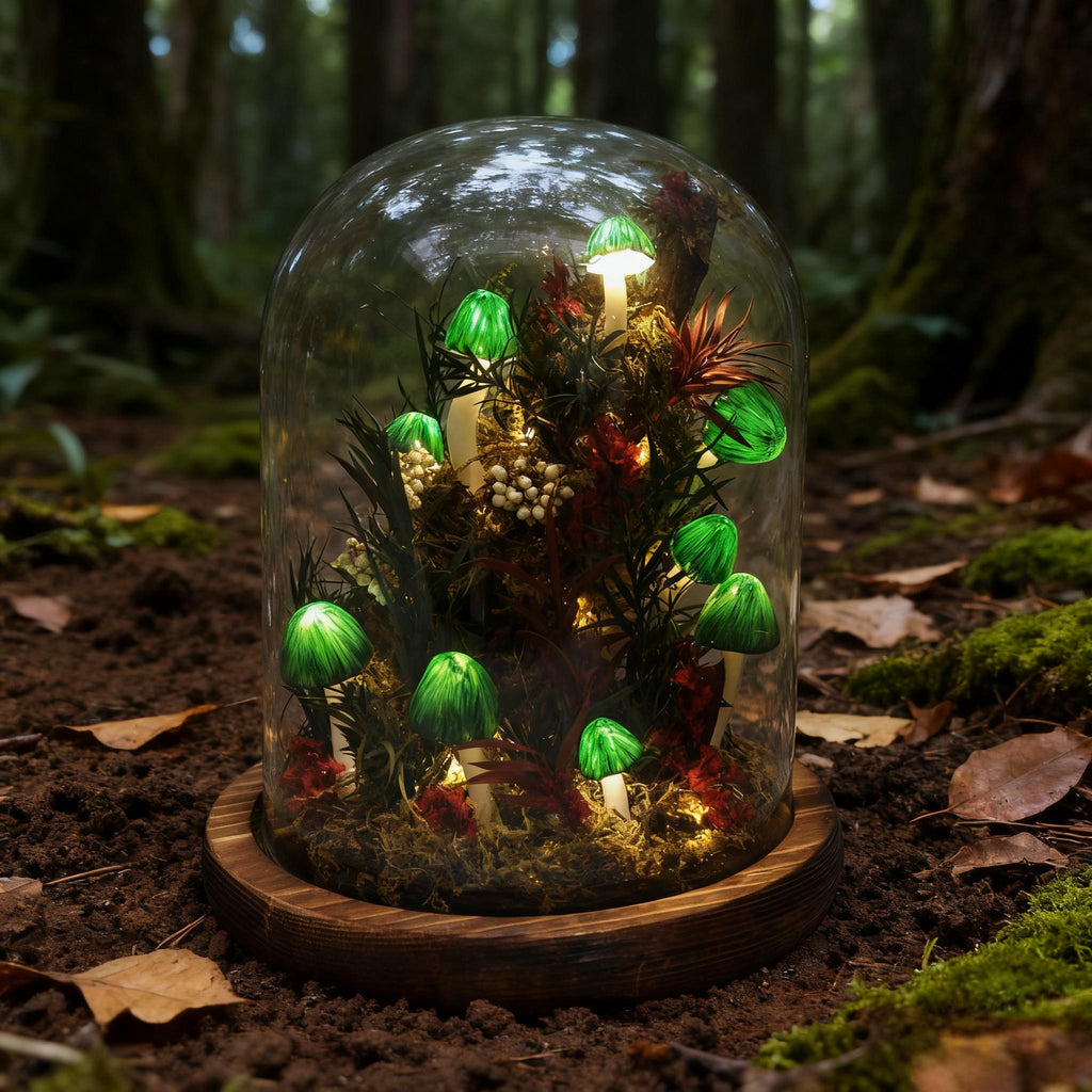 StarlitCarat Green Mushroom LED Night Light 6.3in Wood