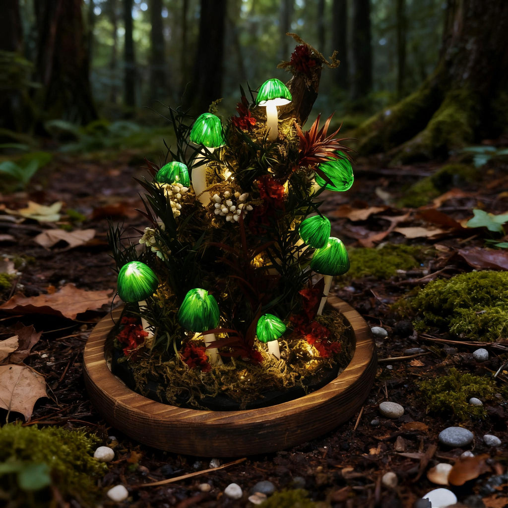 StarlitCarat Green Mushroom LED Night Light 6.3in Wood