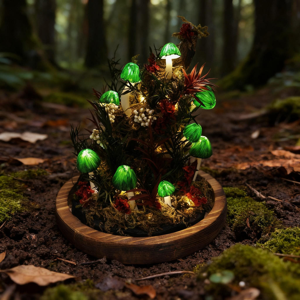 StarlitCarat Green Mushroom LED Night Light 6.3in Wood