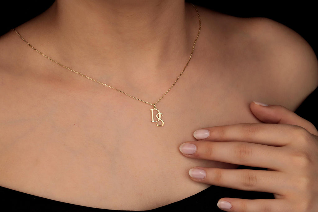 SilverGoldandRose Interlocking Initials Custom Monogram Necklace Brass