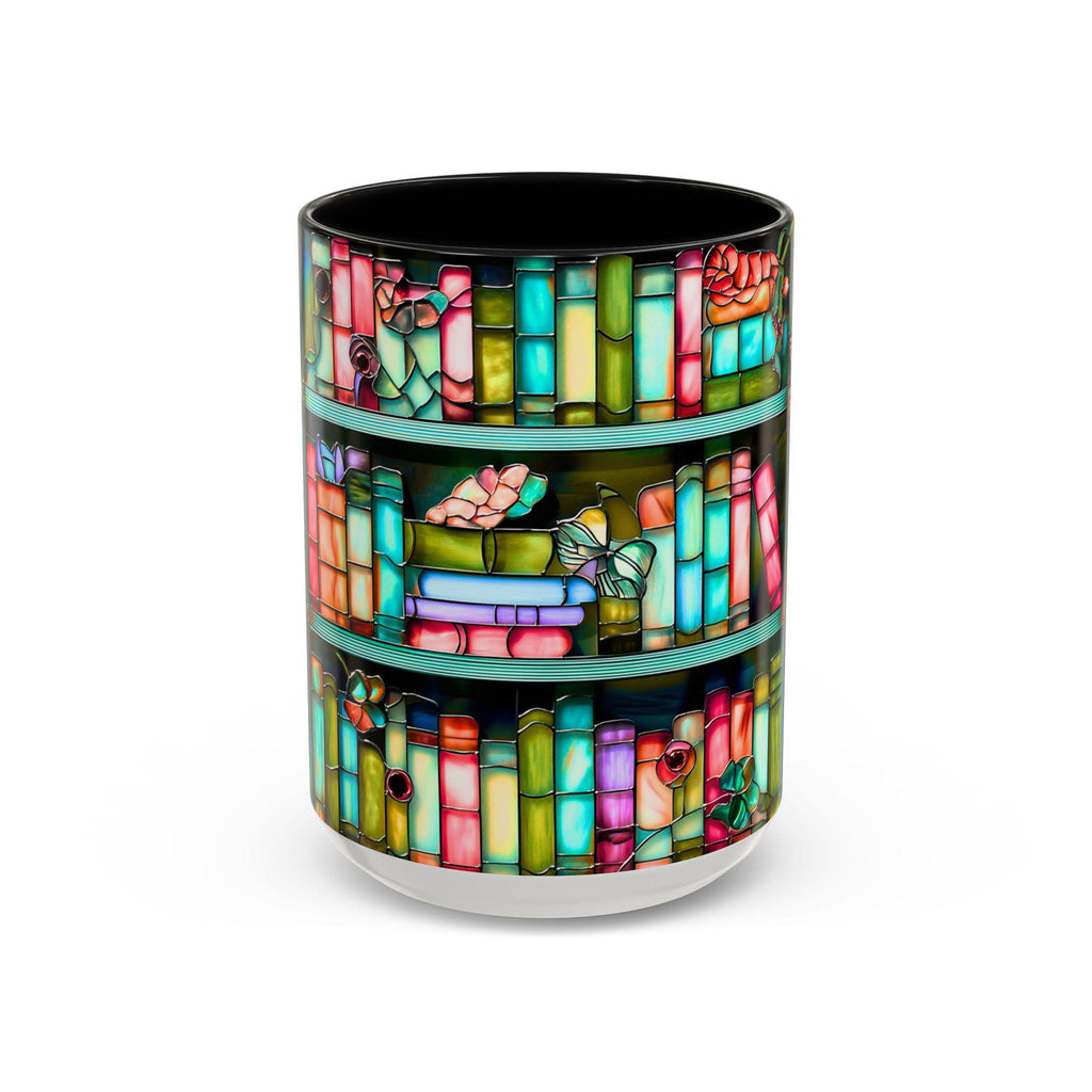 LELORESTORE Floral Bookshelf Faux Stained Glass Ceramic Mug Bookish Gift