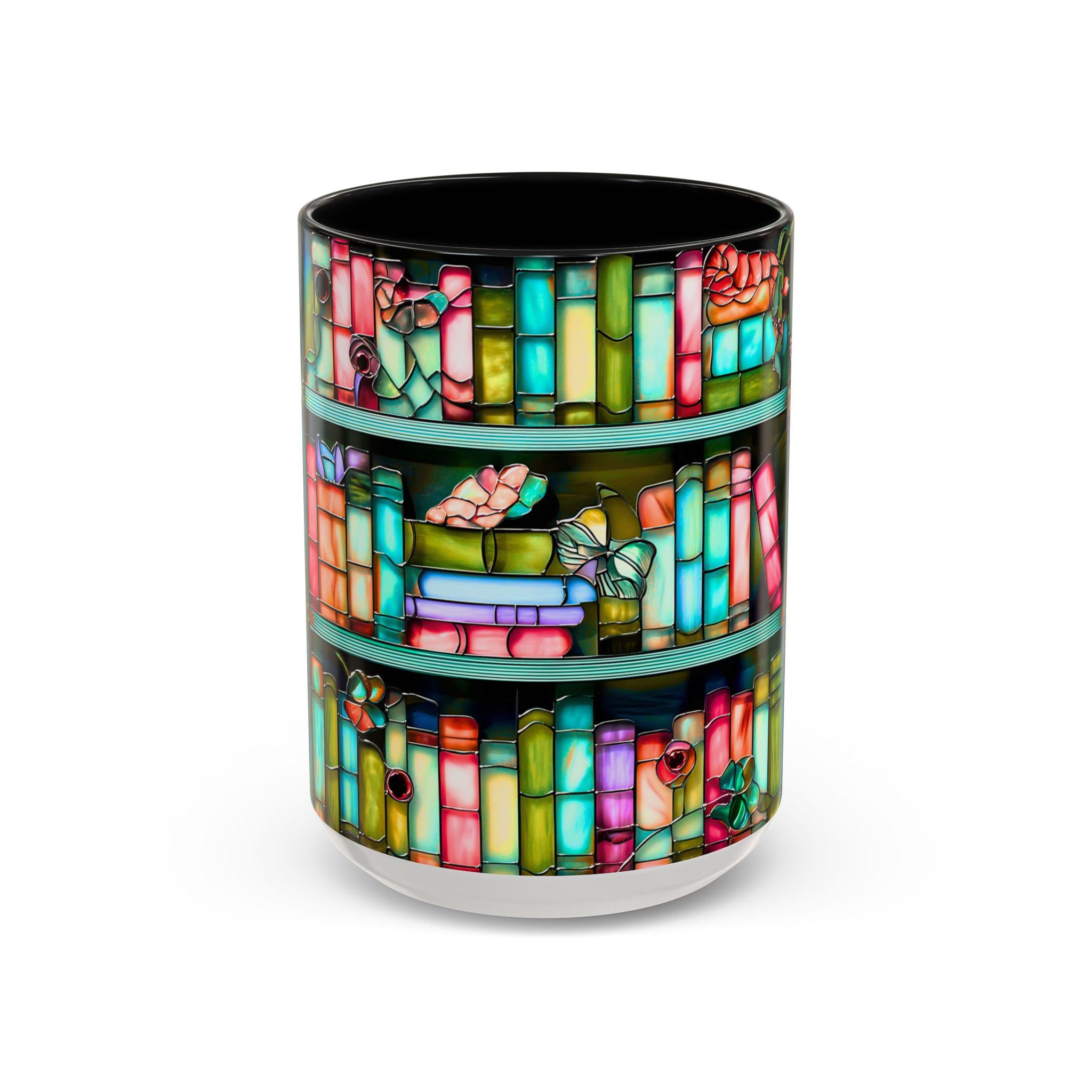 LELORESTORE Floral Bookshelf Faux Stained Glass Ceramic Mug Bookish Gift
