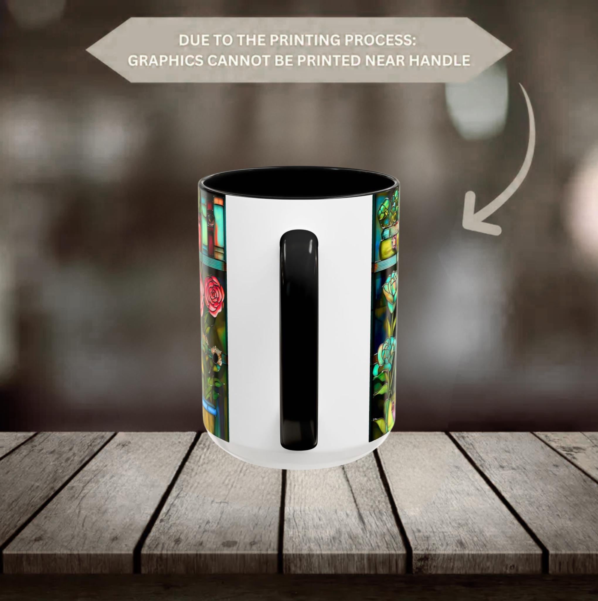 LELORESTORE Floral Bookshelf Faux Stained Glass Ceramic Mug Bookish Gift