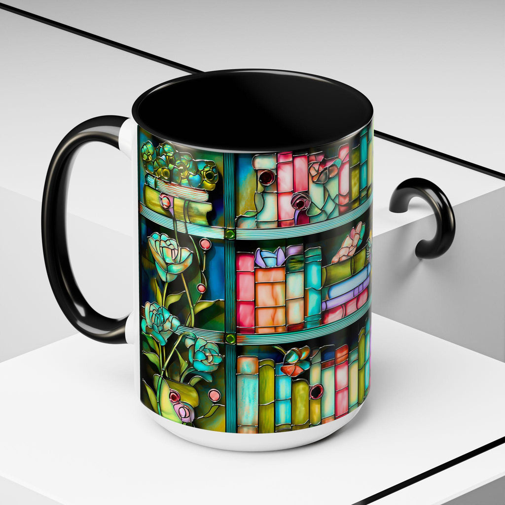 LELORESTORE Floral Bookshelf Faux Stained Glass Ceramic Mug Bookish Gift