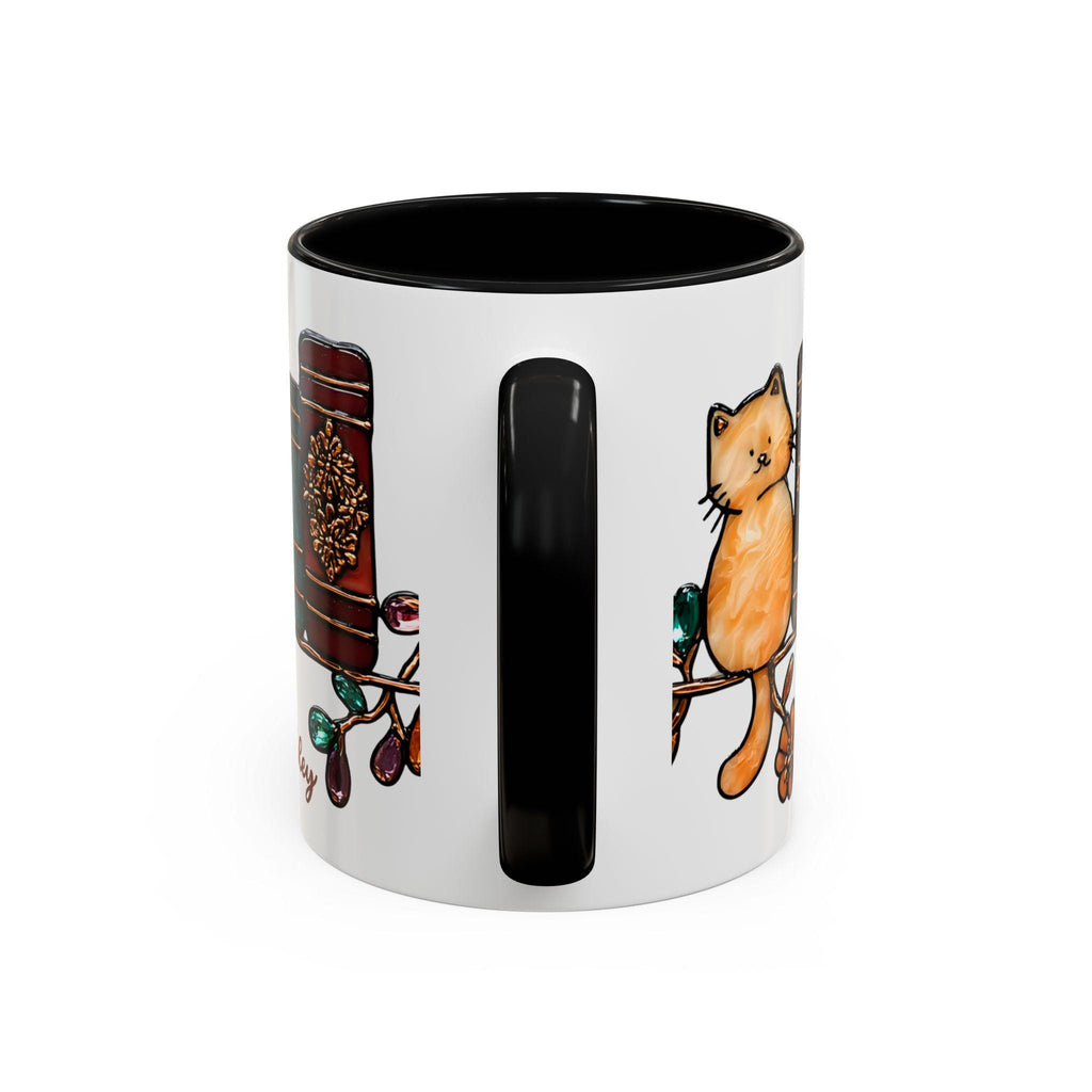 LELORESTORE Bookish Cat Mug Faux Stained Glass Bookshelf Ceramic