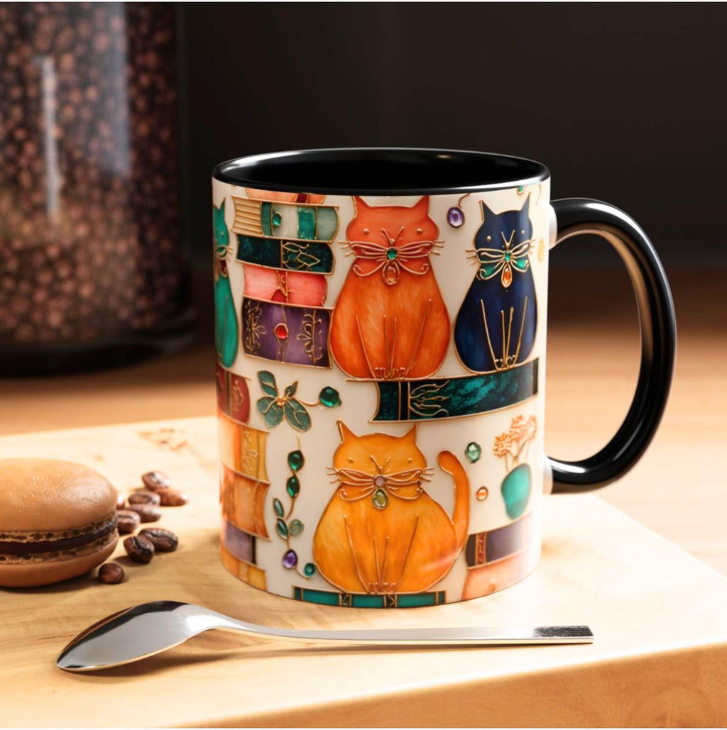 LELORESTORE Stained Glass Look Cat Mug for Book Lovers