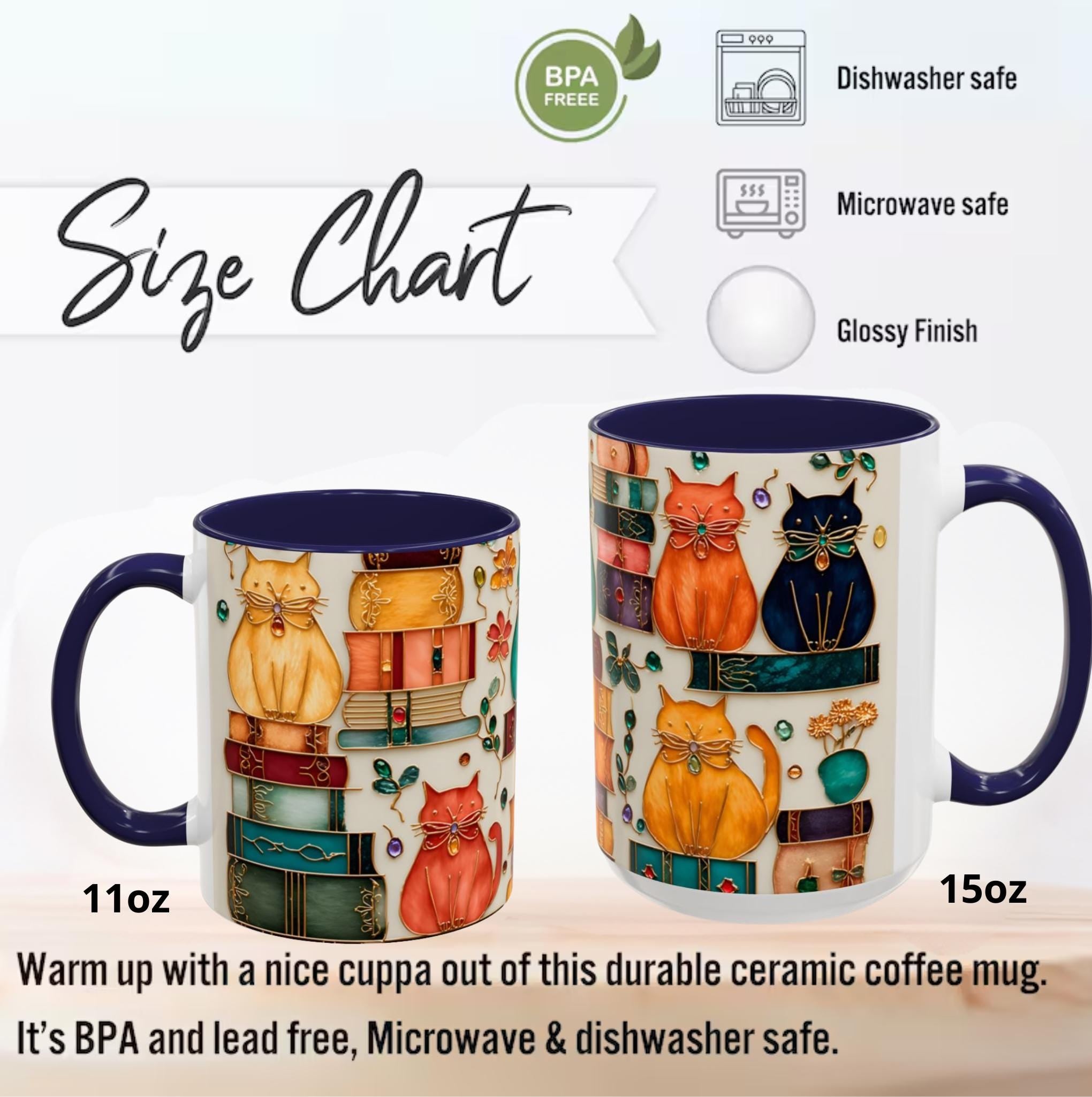 LELORESTORE Stained Glass Look Cat Mug for Book Lovers