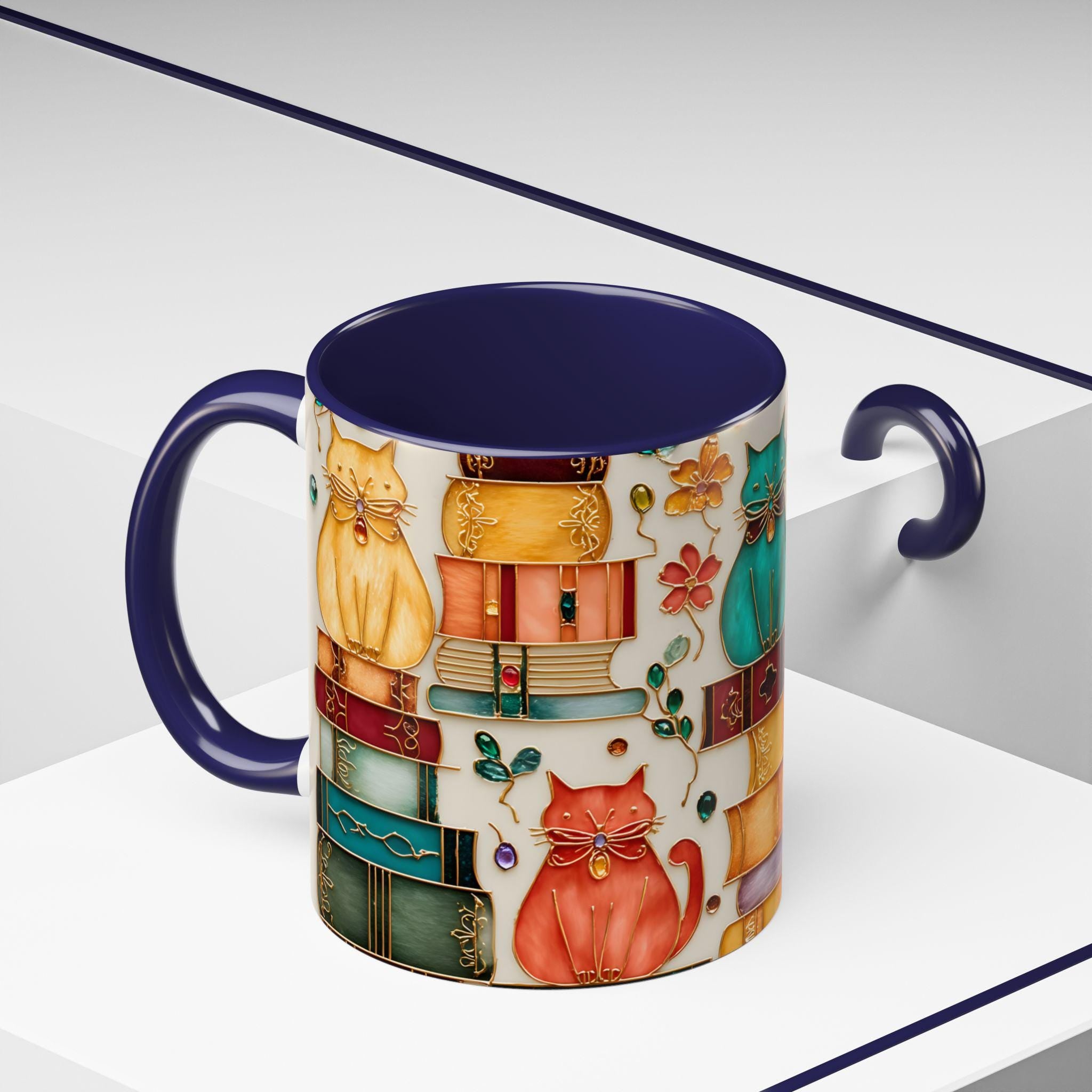 LELORESTORE Stained Glass Look Cat Mug for Book Lovers