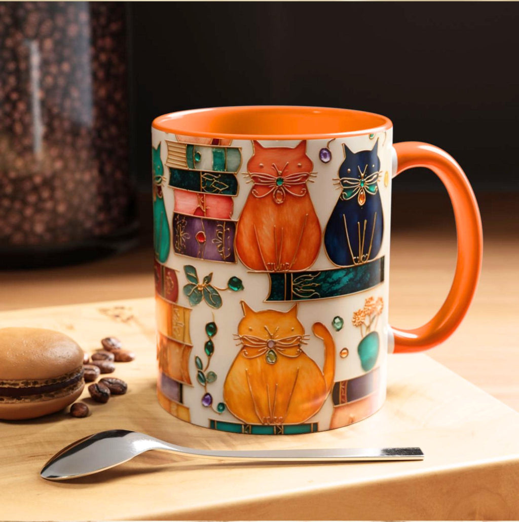 LELORESTORE Stained Glass Look Cat Mug for Book Lovers