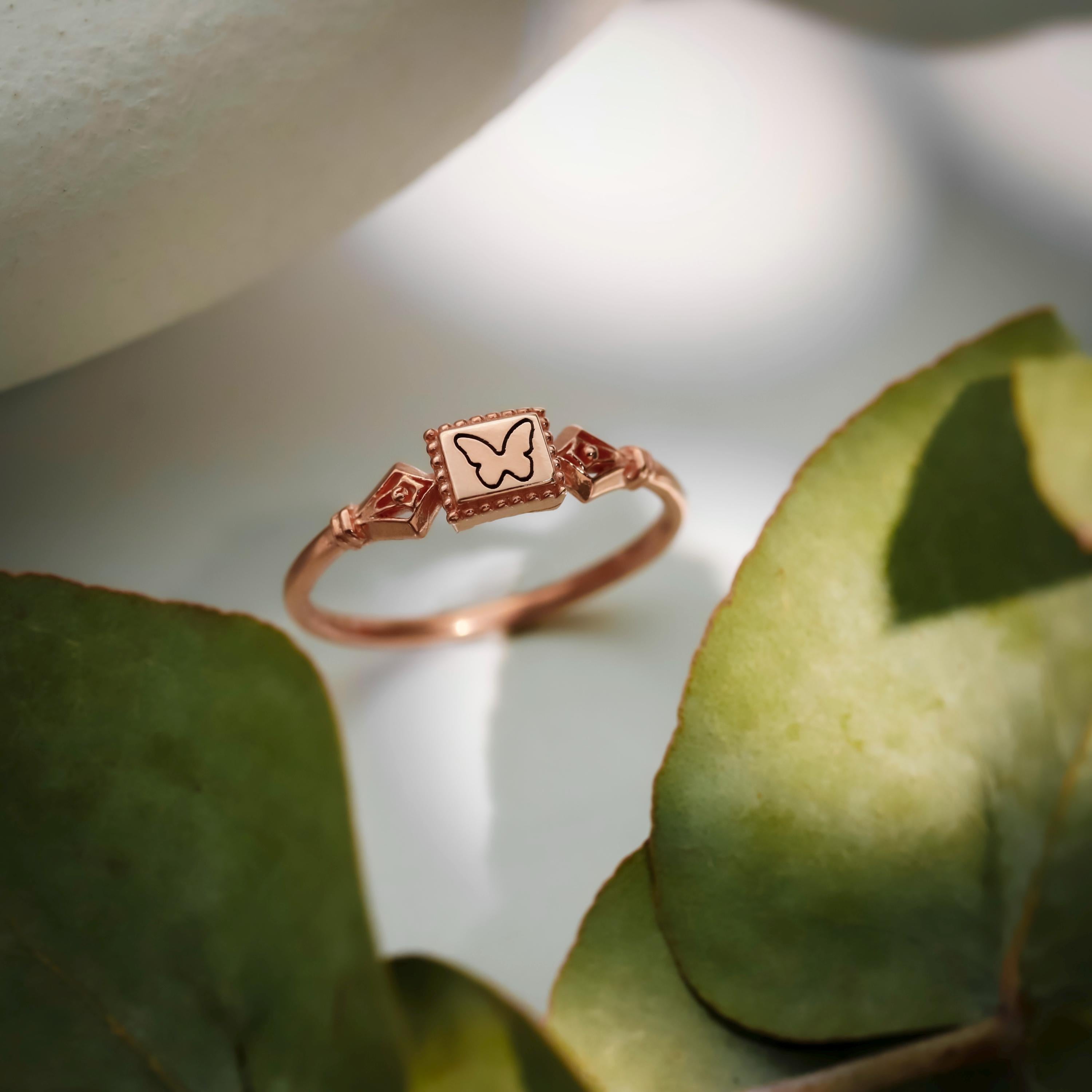 Pinky Butterfly Rings 925 Sterling Silver: Vintage Style Symbols Jewelry