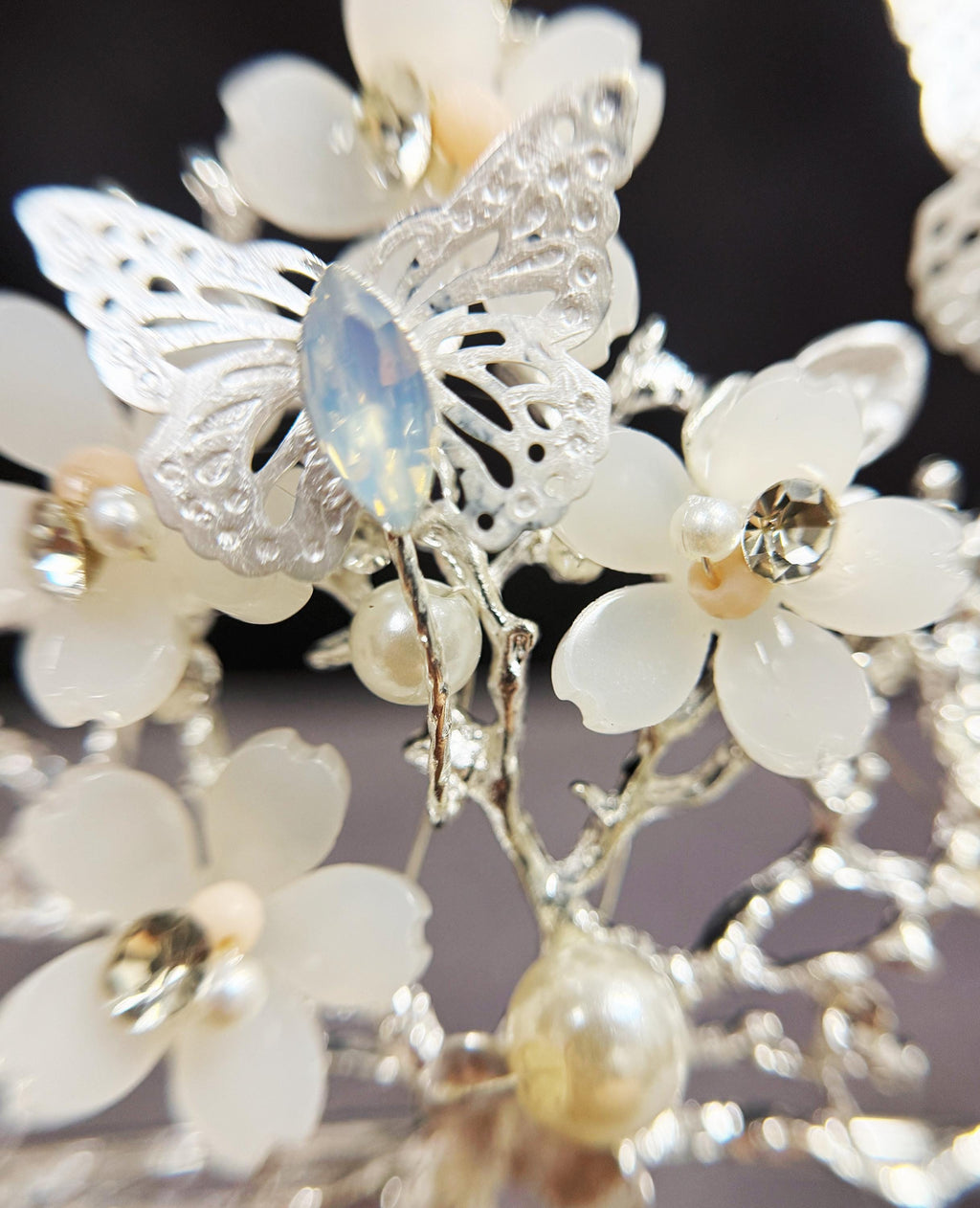 HappyJewelryWorld Silver Butterfly Pearl Crystal Tiara Crown