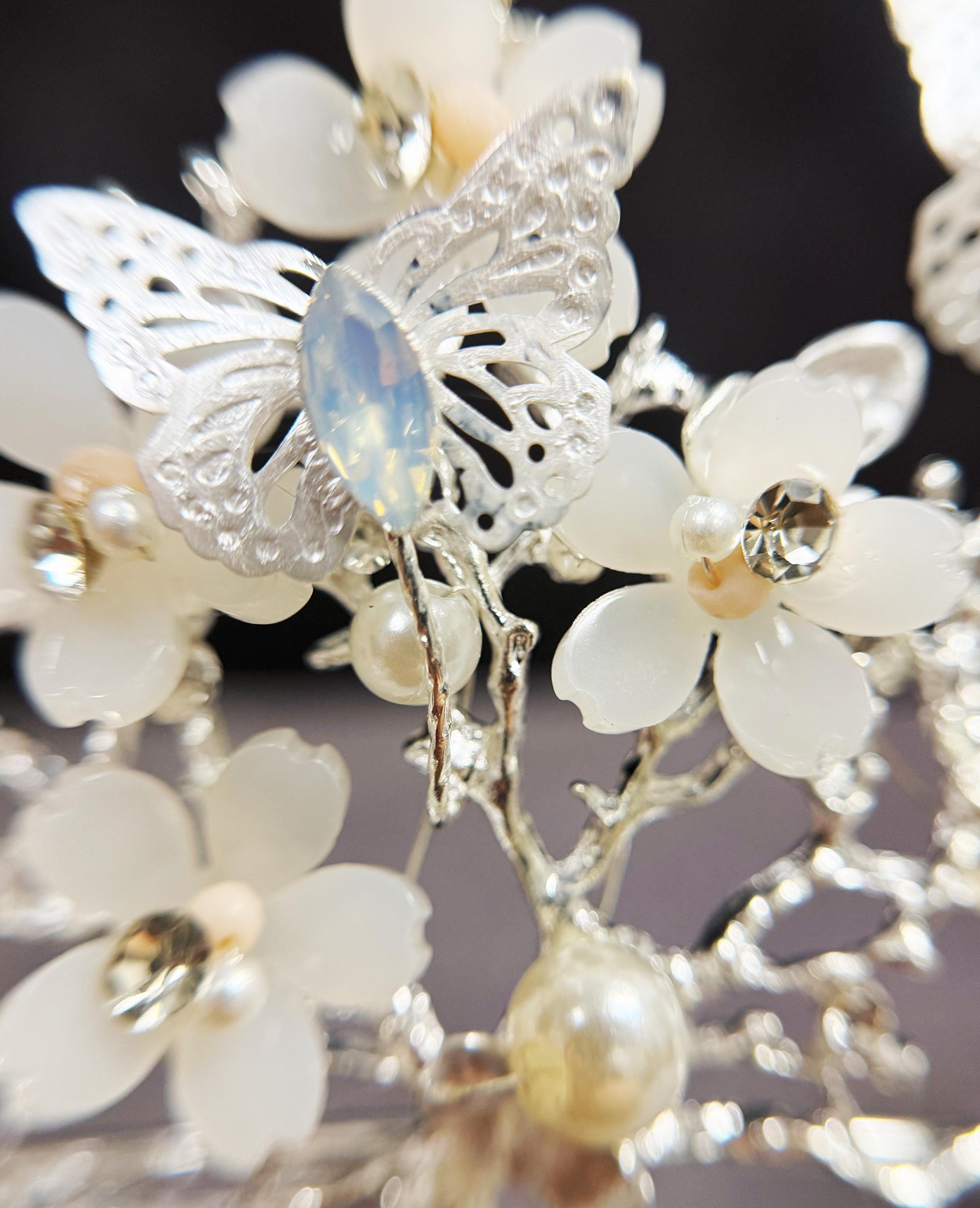 HappyJewelryWorld Silver Butterfly Pearl Crystal Tiara Crown