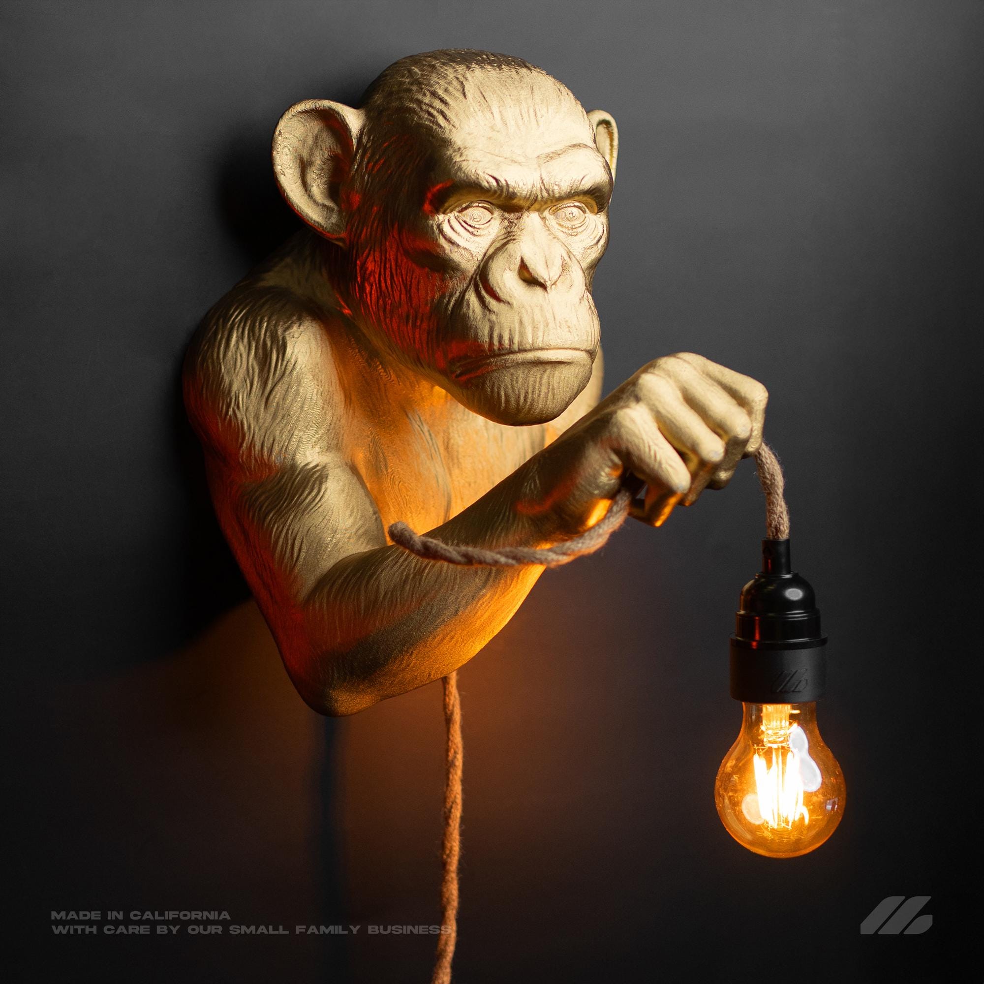 Golden Monkey Wall Light 9in x 12in Gold
