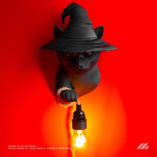 April16studio Witch Black Cat Wall Lamp Handcrafted 3D Sconce