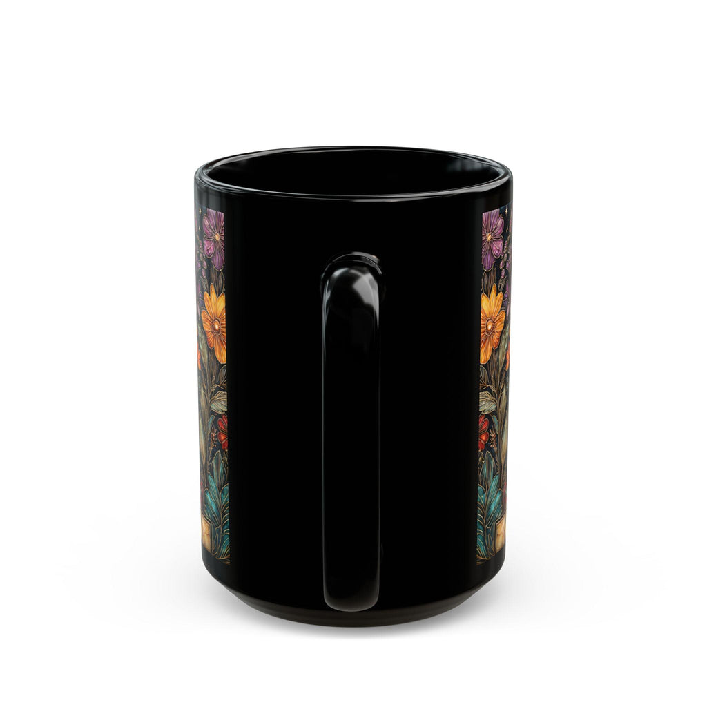 Bookshelf Cat Stained Glass Style Ceramic Mug