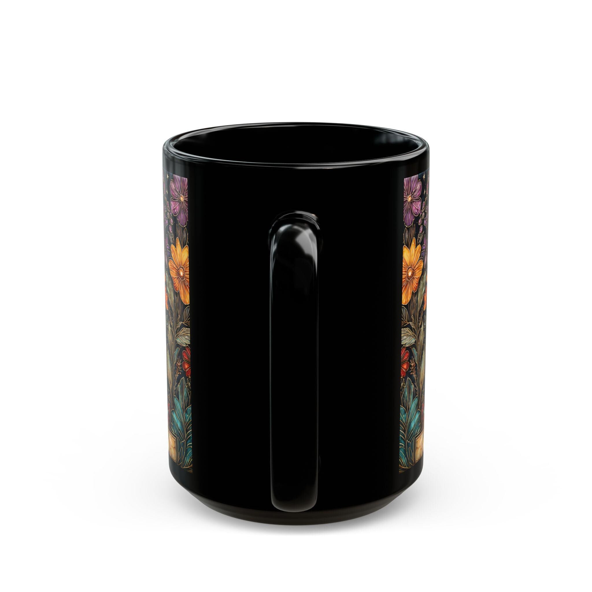 Bookshelf Cat Stained Glass Style Ceramic Mug
