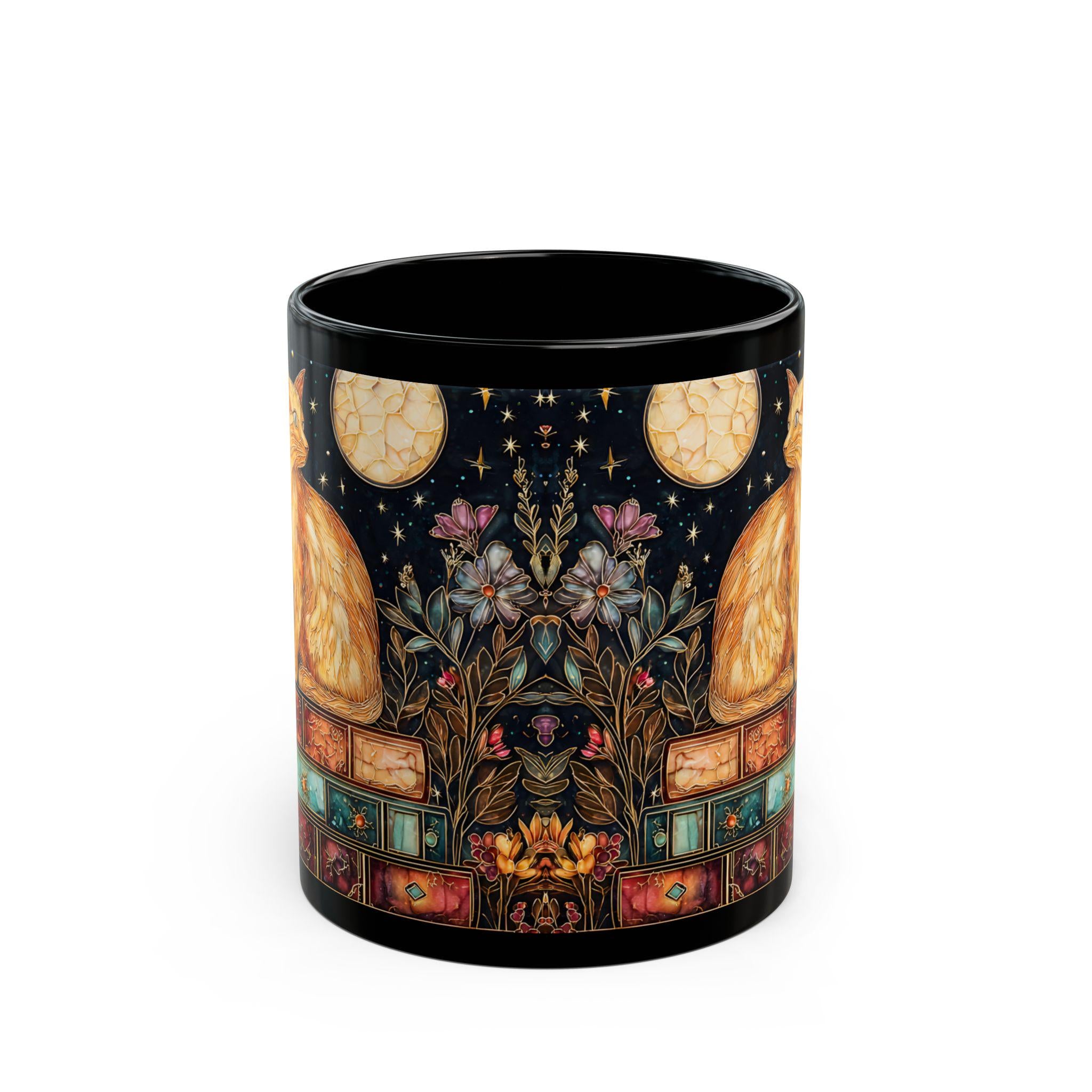 Bookshelf Cat Stained Glass Style Ceramic Mug