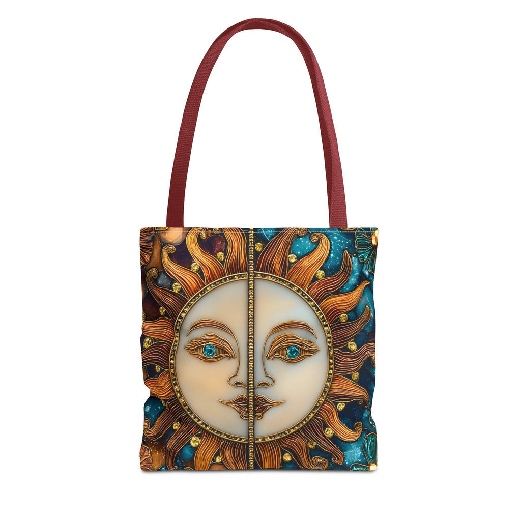 Celestial Sun & Moon Tote Bag, Stained Glass Effect, Cosmic Boho