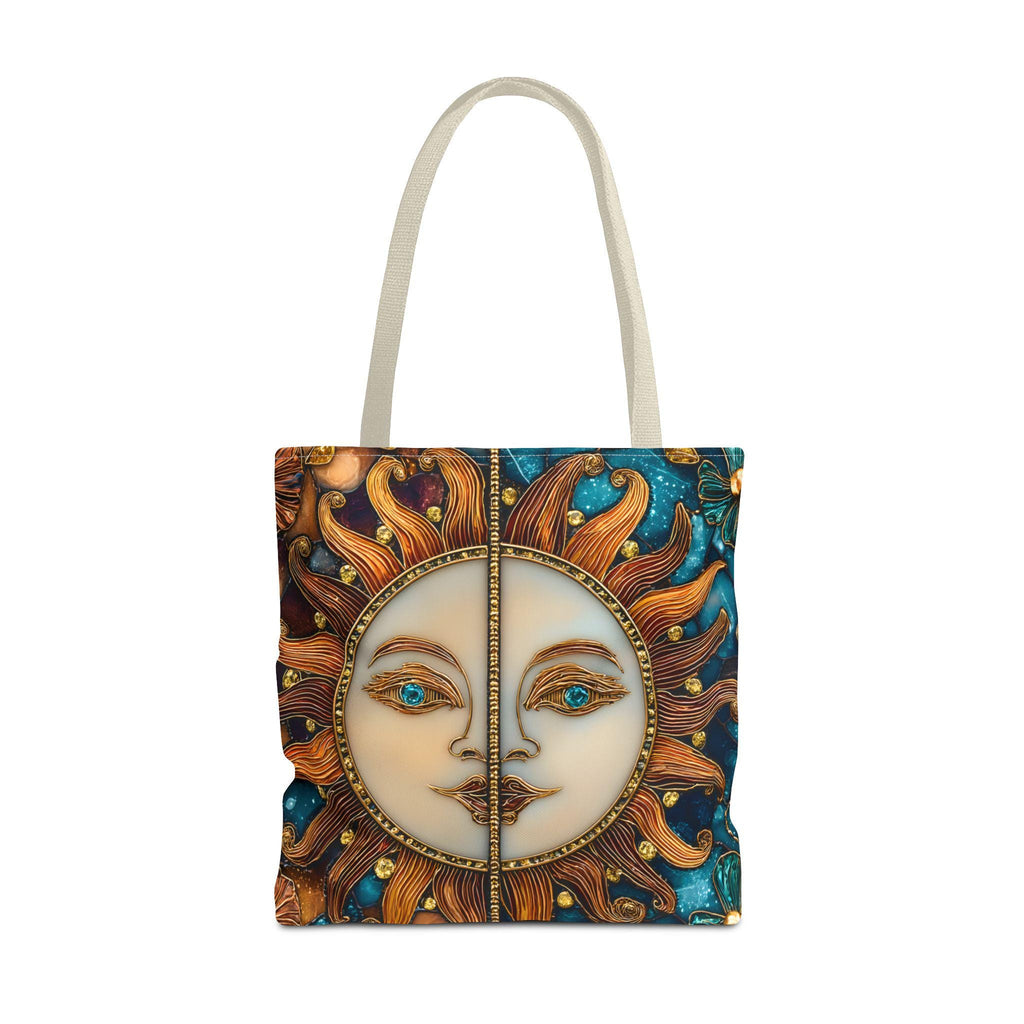 Celestial Sun & Moon Tote Bag, Stained Glass Effect, Cosmic Boho