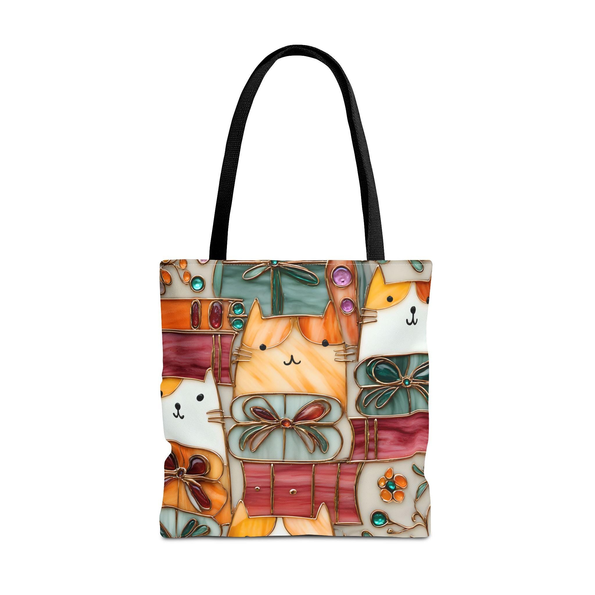 Stained Glass Look Cat Tote Bag, Literary Book Lover Gift