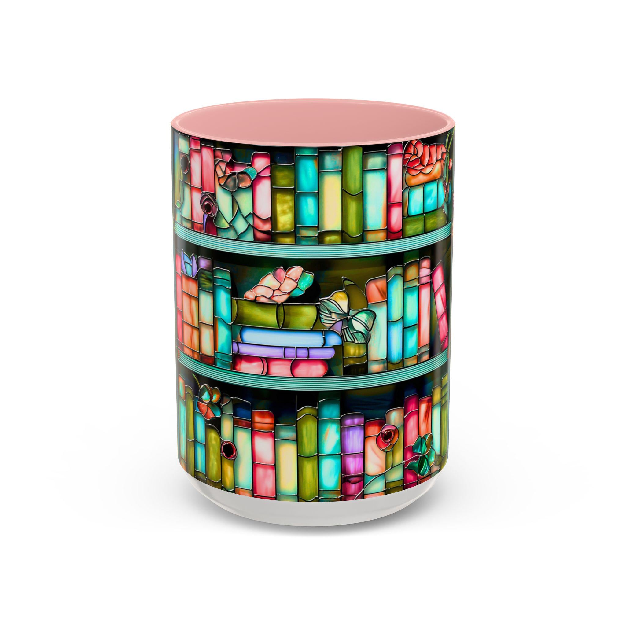LELORESTORE Floral Bookshelf Faux Stained Glass Ceramic Mug Bookish Gift