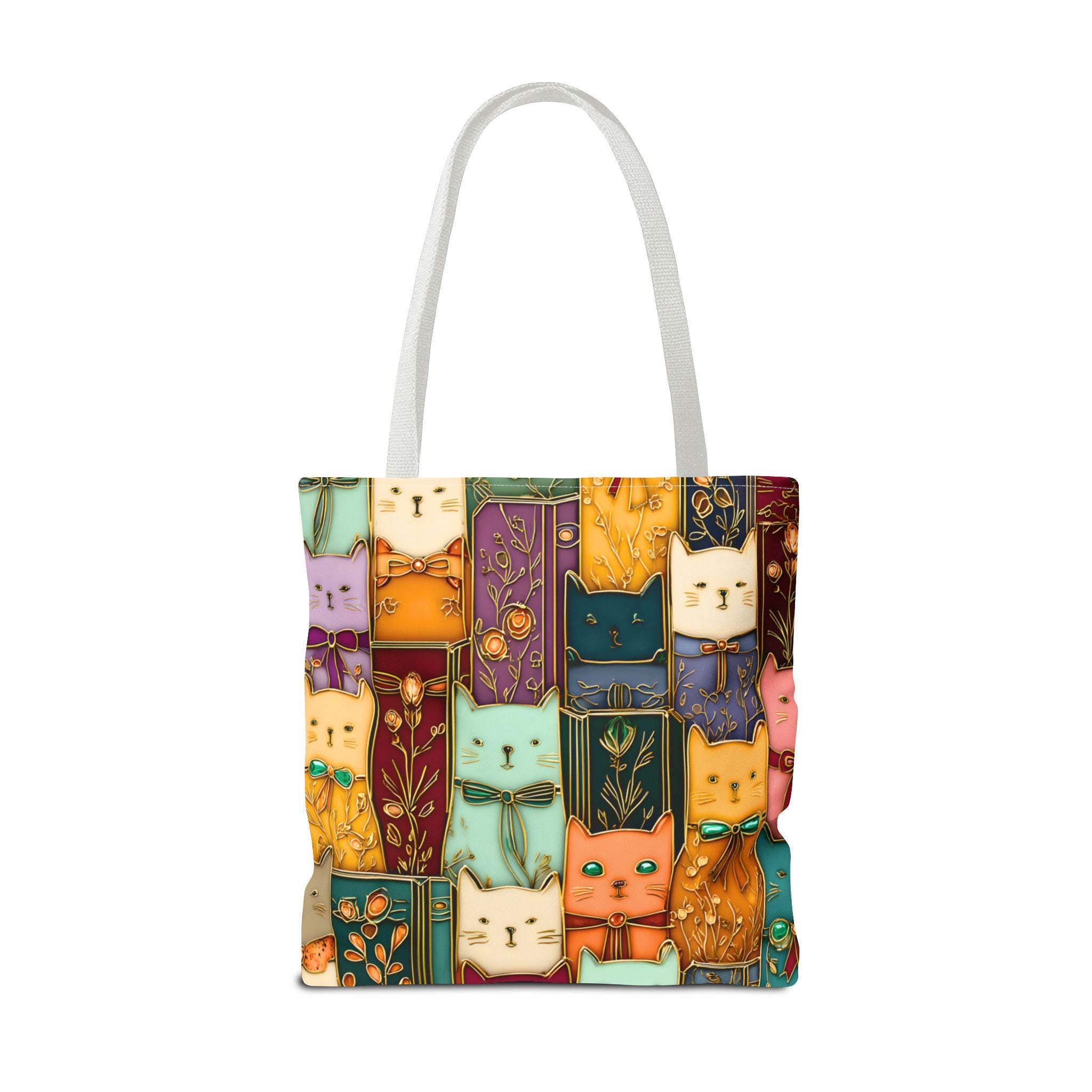 LELORESTORE Stained Glass Cat Tote Bag Book Lover Canvas