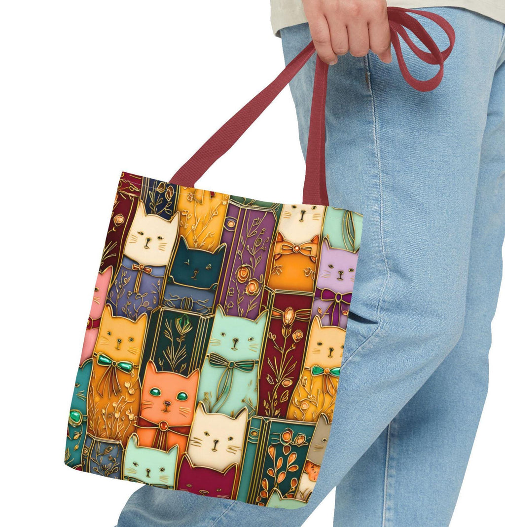 LELORESTORE Stained Glass Cat Tote Bag Book Lover Canvas