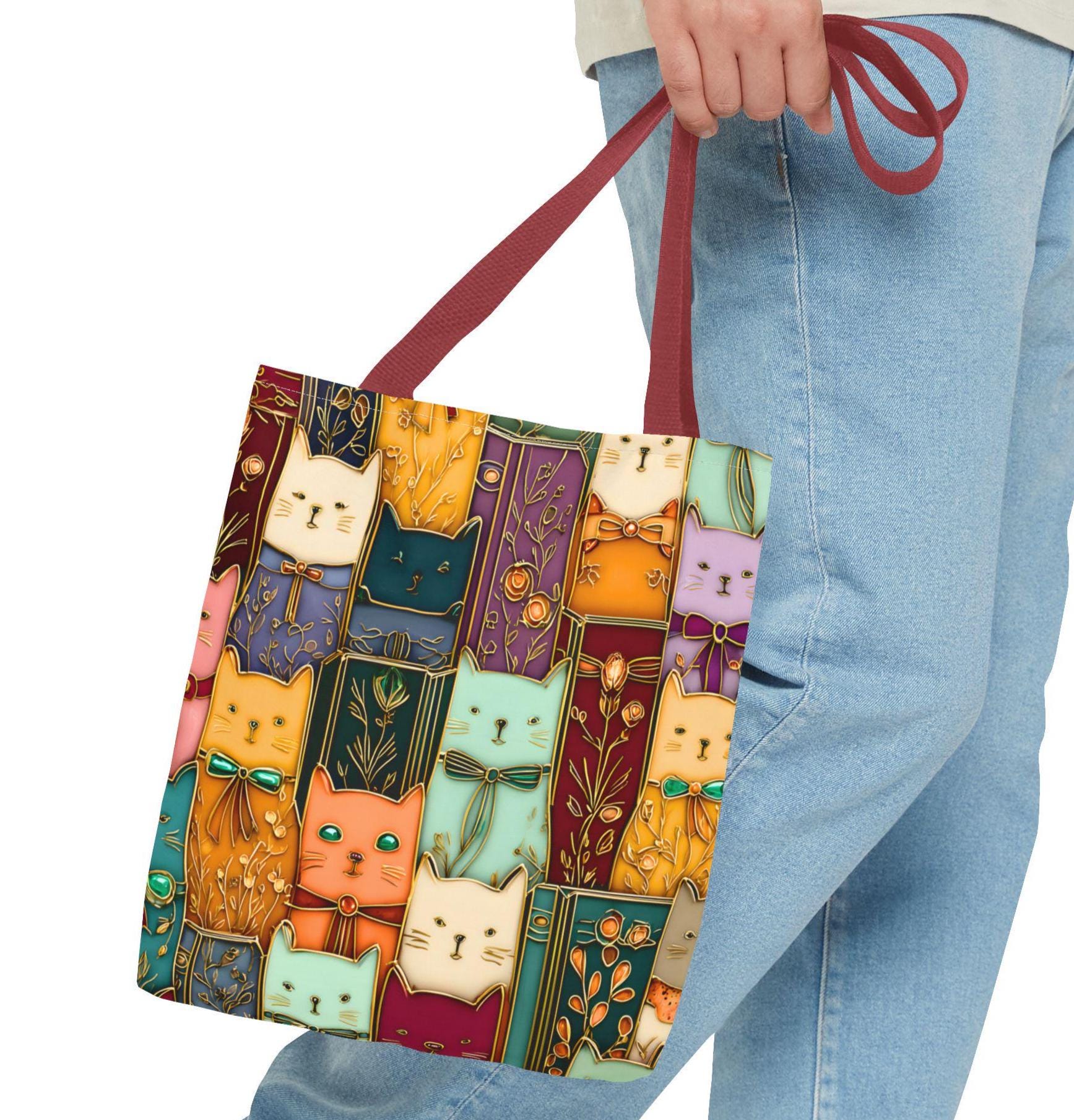 LELORESTORE Stained Glass Cat Tote Bag Book Lover Canvas