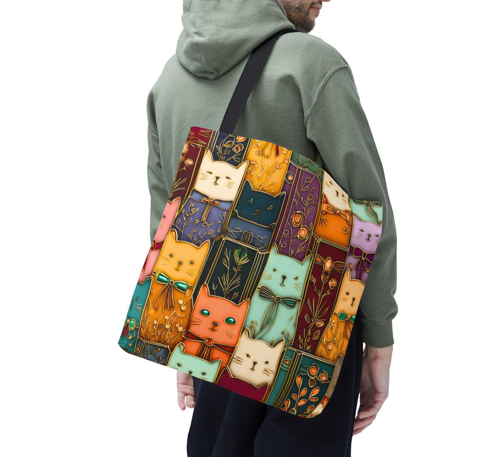 LELORESTORE Stained Glass Cat Tote Bag Book Lover Canvas