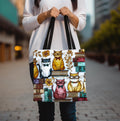 LELORESTORE Feline Stained Glass Look Canvas Tote Bag Bookish Gift