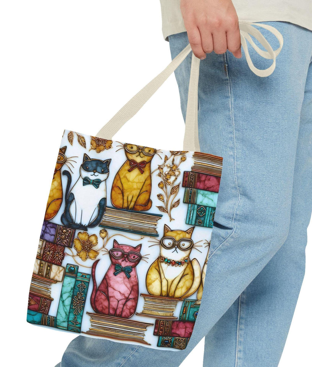 LELORESTORE Feline Stained Glass Look Canvas Tote Bag Bookish Gift