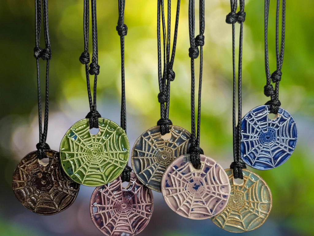 NoctemPottery Spiderweb Ceramic Wax Seal Pendant Necklace with Adjustable Cord