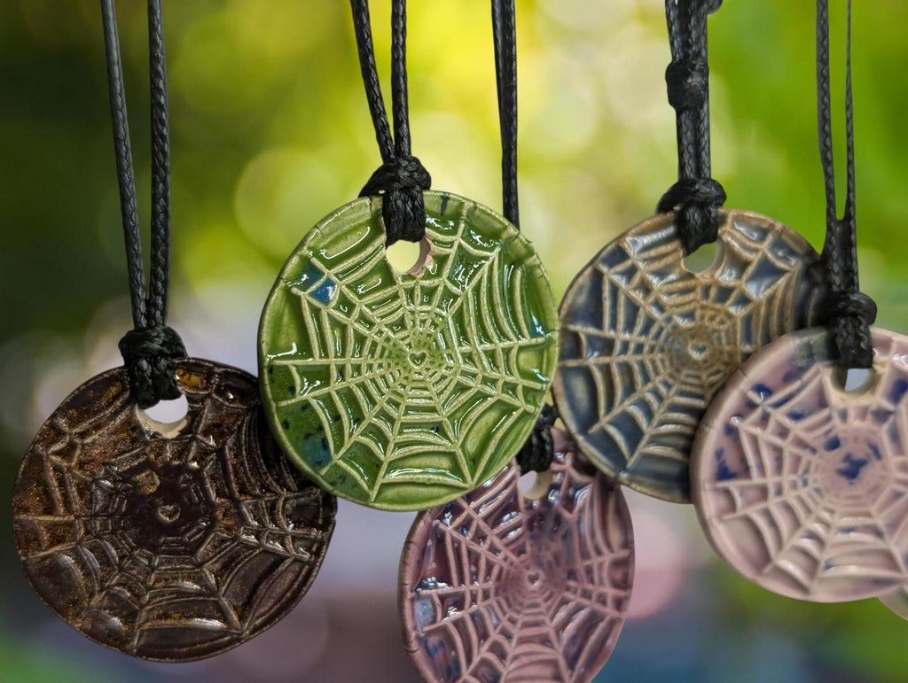 NoctemPottery Spiderweb Ceramic Wax Seal Pendant Necklace with Adjustable Cord