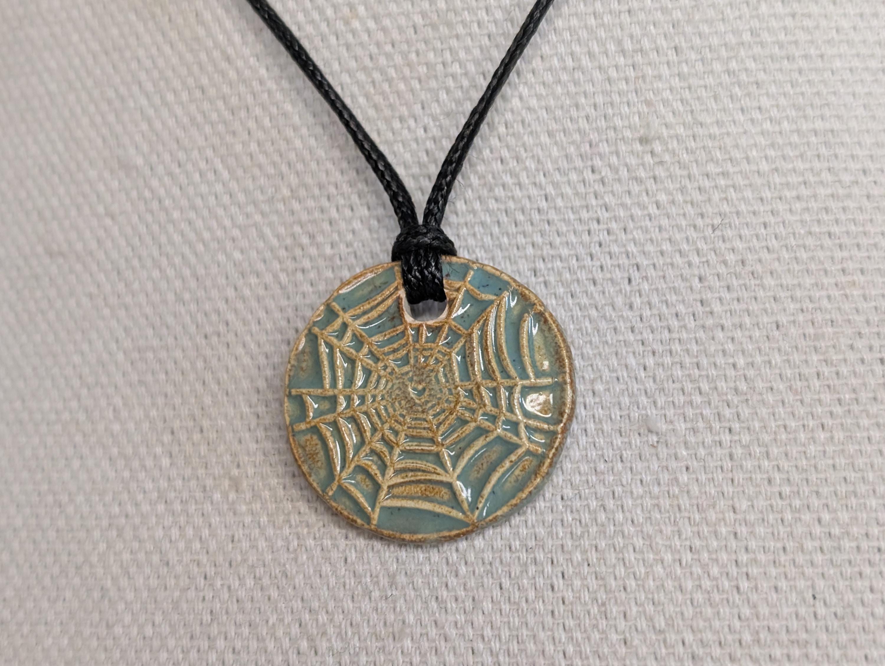 NoctemPottery Spiderweb Ceramic Wax Seal Pendant Necklace with Adjustable Cord