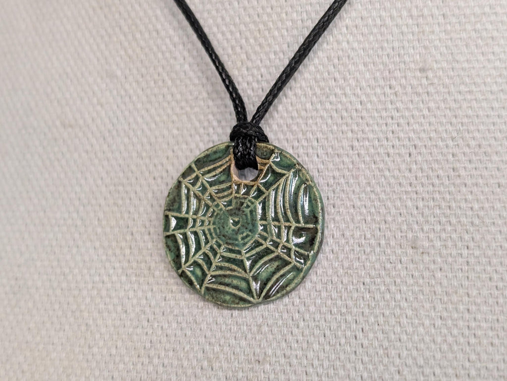 NoctemPottery Spiderweb Ceramic Wax Seal Pendant Necklace with Adjustable Cord
