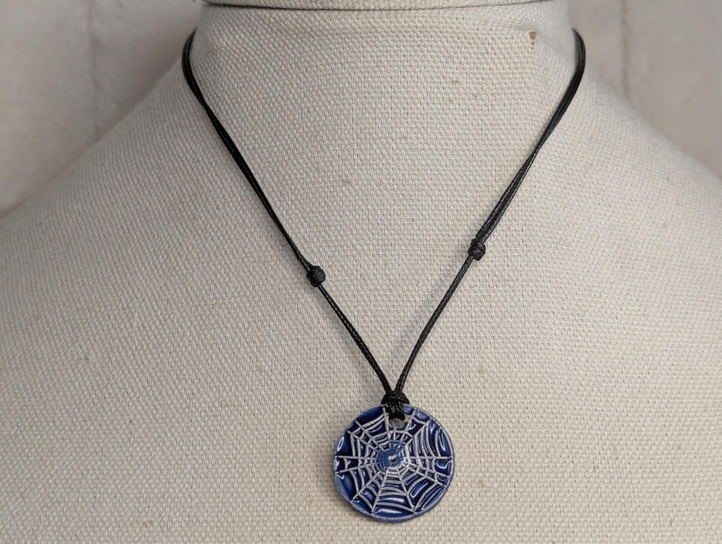 NoctemPottery Spiderweb Ceramic Wax Seal Pendant Necklace with Adjustable Cord