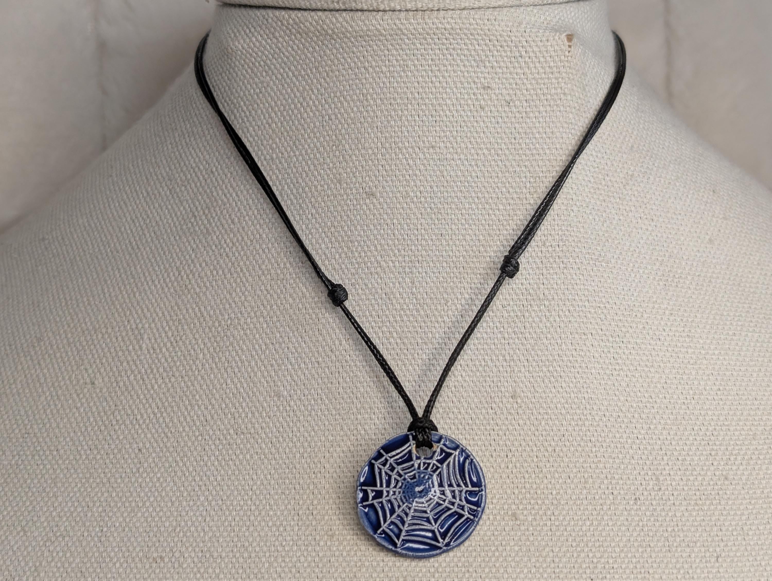 NoctemPottery Spiderweb Ceramic Wax Seal Pendant Necklace with Adjustable Cord