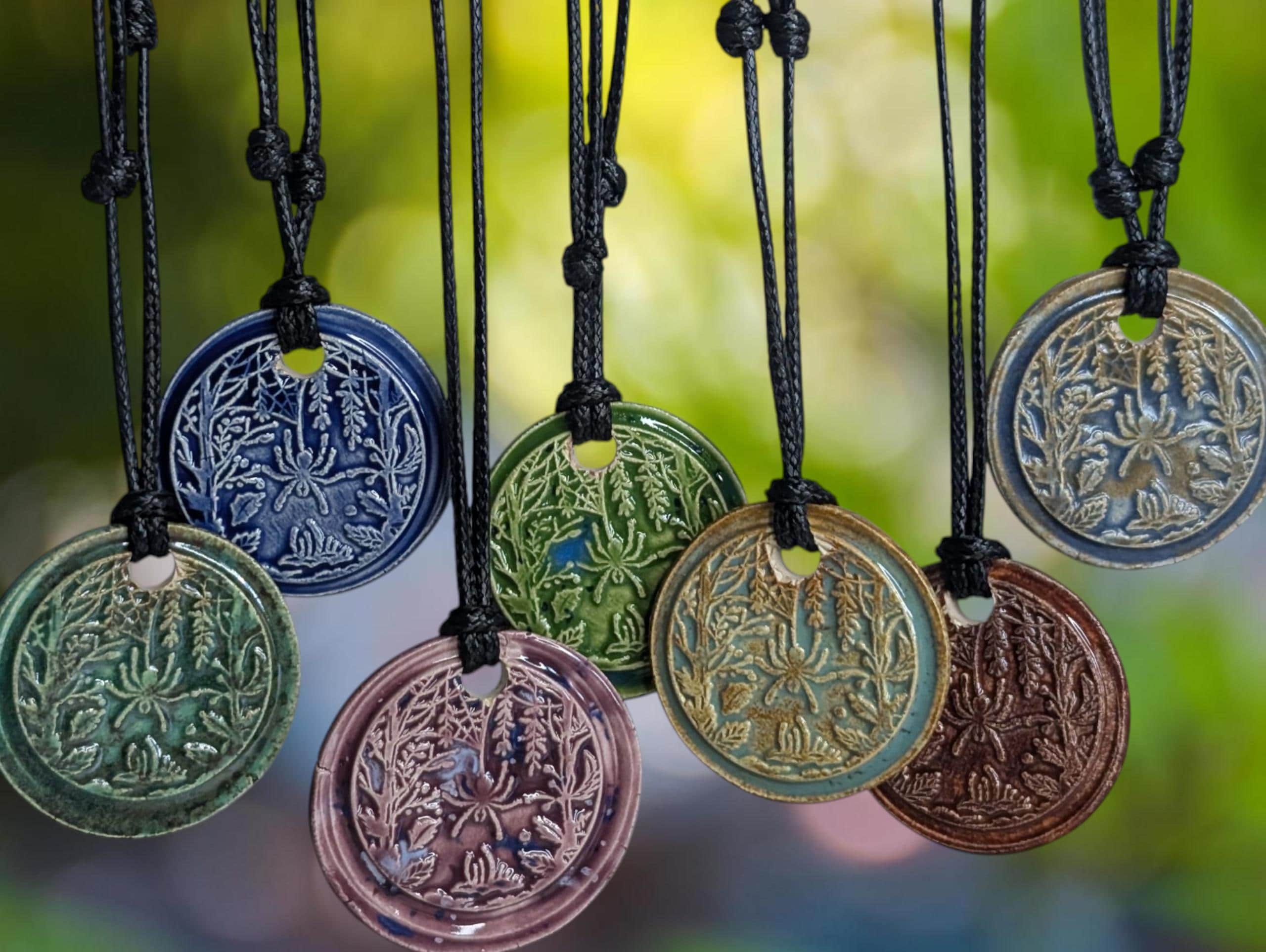 NoctemPottery Hanging Botanical Spiderweb Ceramic Wax Seal Pendant Necklace