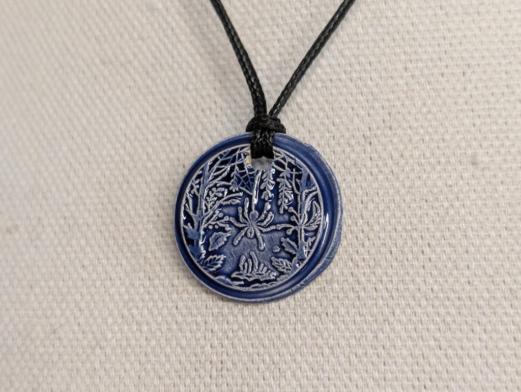 NoctemPottery Hanging Botanical Spiderweb Ceramic Wax Seal Pendant Necklace