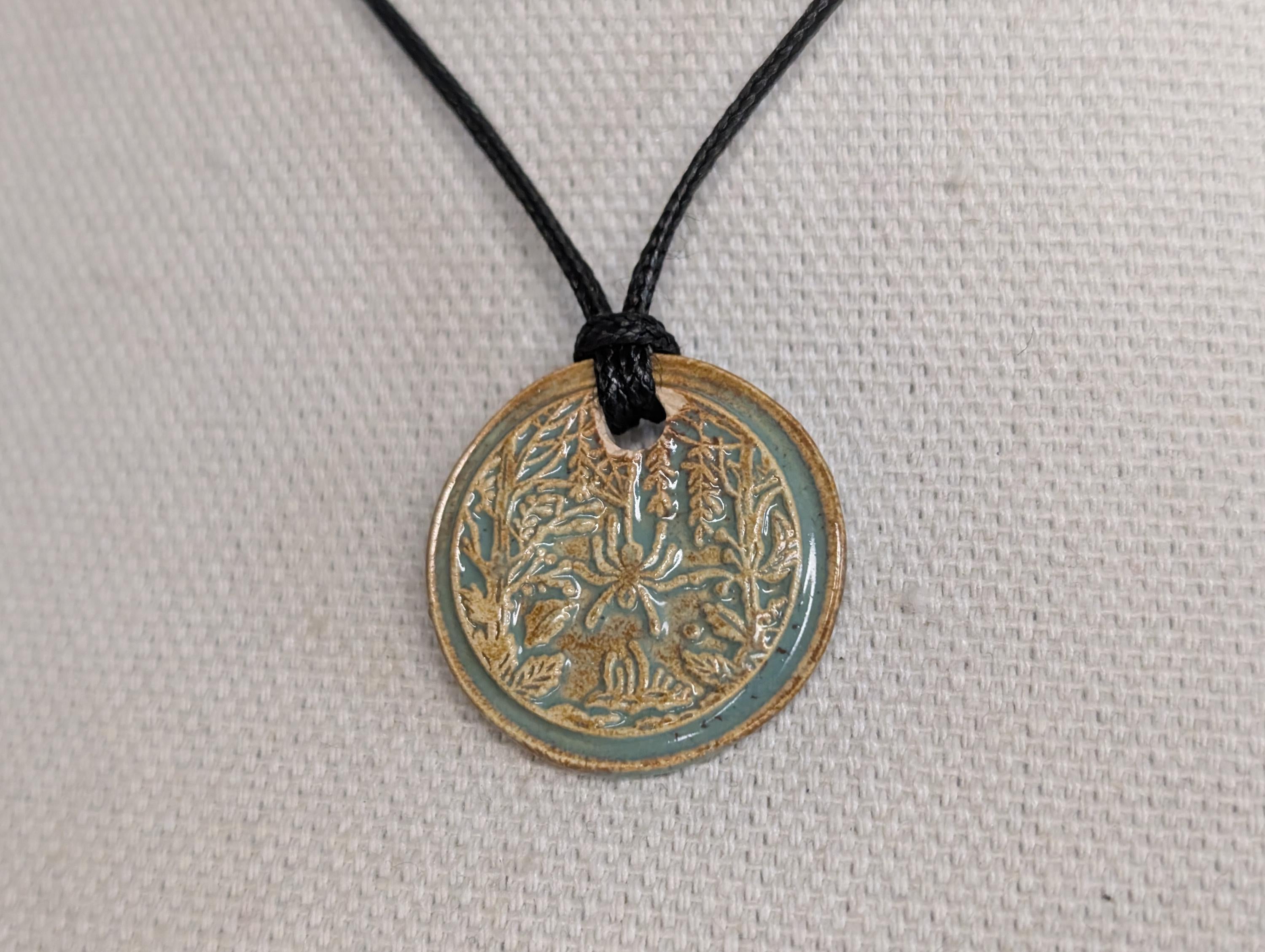 NoctemPottery Hanging Botanical Spiderweb Ceramic Wax Seal Pendant Necklace
