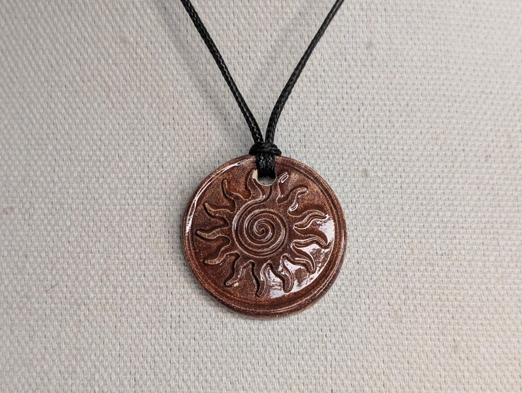 NoctemPottery Swirl Sun Ceramic Wax Seal Pendant Adjustable Cord Necklace