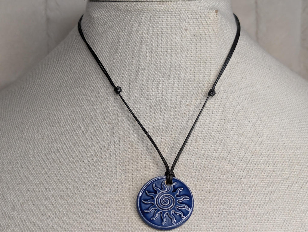 NoctemPottery Swirl Sun Ceramic Wax Seal Pendant Adjustable Cord Necklace