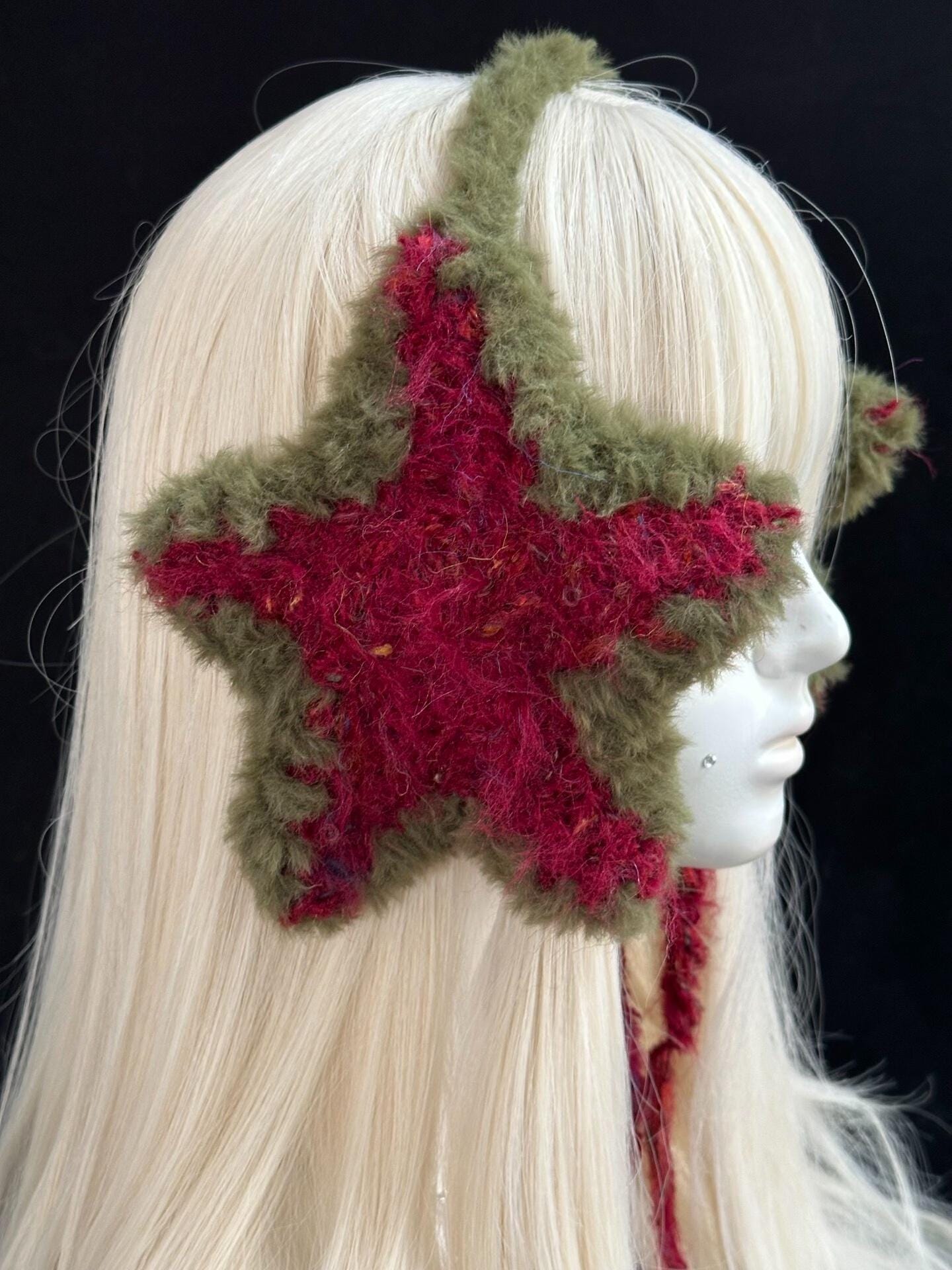 StellarPride Handcrafted Christmas Crochet Star Ear Warmer Red Green