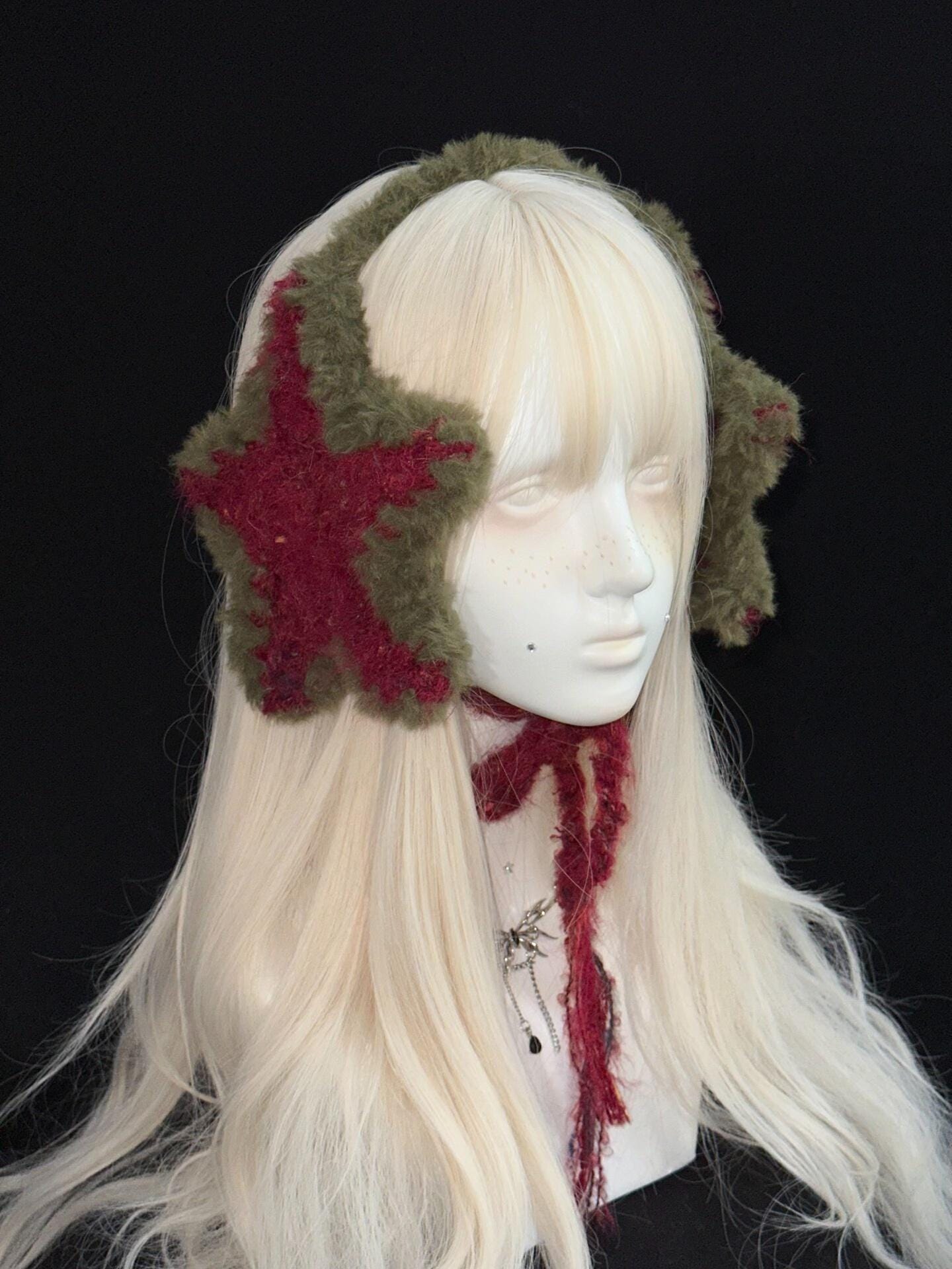 StellarPride Handcrafted Christmas Crochet Star Ear Warmer Red Green